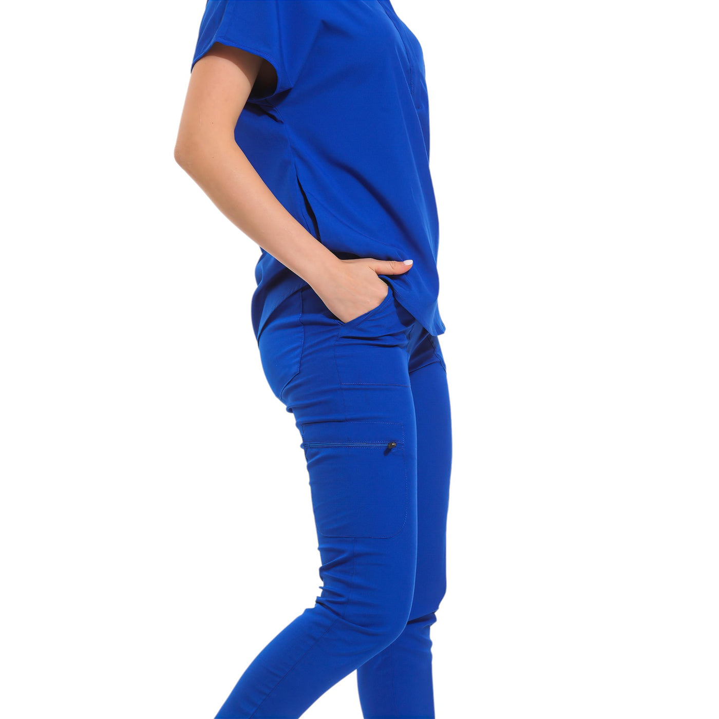 Sarah - Stretchkasack mit Stehkragen und Ausschnitt - Königsblau