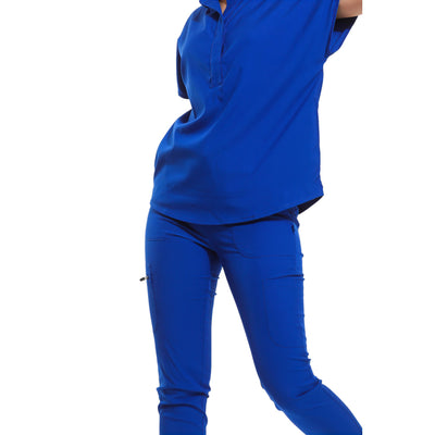 Sarah - Stretchkasack mit Stehkragen und Ausschnitt - Königsblau